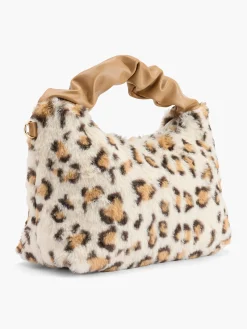Leopard Print Fluffy Handbag with Adjustable Shoulder Strap