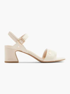Light Beige Block Heel Sandal with Metallic Details