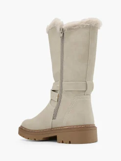 Light Grey Tall Faux Fur Lined Boot with Buckle Details