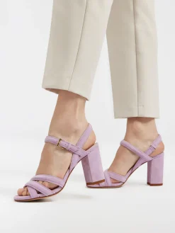 Lilac Leather Open Toe Heeled Sandal