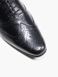 Mens Black Oxford Brogue Formal Lace Up Shoe