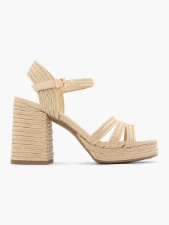 Natural Braided Textured Platform Heeled Sandal