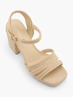 Natural Braided Textured Platform Heeled Sandal