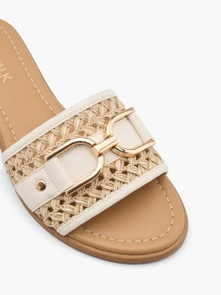 Natural Woven Slip On Mule with Metal Detail