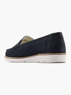 Navy Leather Flat Loafer with Contrasting Sole