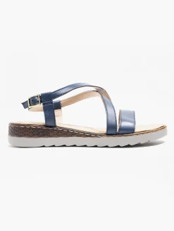 Navy Leather Multi Strapped Wedge Sandal