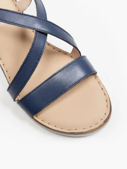 Navy Leather Multi Strapped Wedge Sandal