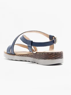 Navy Leather Multi Strapped Wedge Sandal