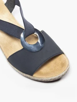 Navy Rieker Wedge Sandal with Circle Ring Detail