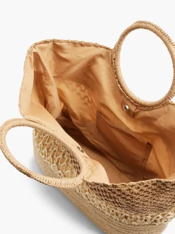 Neutral Striped Panel Summer Bag with Circular Handle