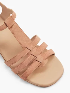 Nude Leather Strapped Sandal with Block Heel
