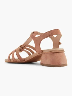 Nude Leather Strapped Sandal with Block Heel
