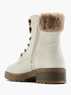 Off White Fur Lined Lace Up Boot