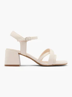 Off White Leather Block Heeled Sandal