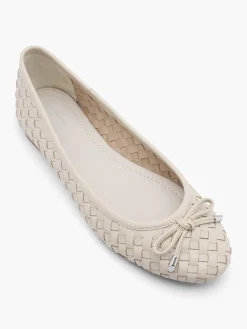 Off White Leather Woven Ballerina
