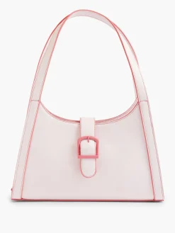 Pink Contrast Handbag with Adjustable Strap and Buckle Detail