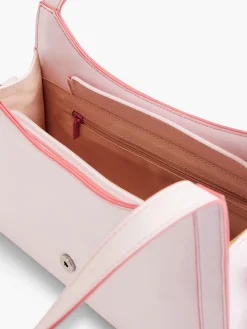 Pink Contrast Handbag with Adjustable Strap and Buckle Detail