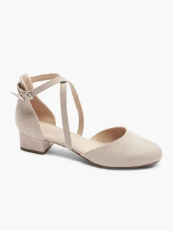 Pink Cross Strap Block Heels