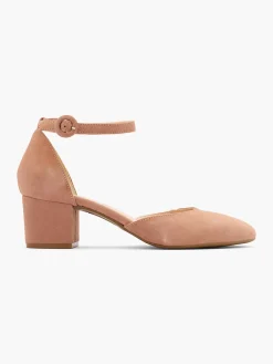 Pink Leather Block Heel with Ankle Strap