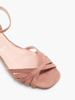 Pink Leather Block Heeled Sandal with Ankle Strap