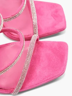 Pink Strappy Stiletto Heels with Diamante Details