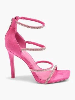 Pink Strappy Stiletto Heels with Diamante Details