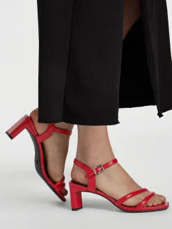 Red Heeled Sandal with Ankle Strap