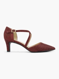 Red Sparkly Strapped Kitten Heel