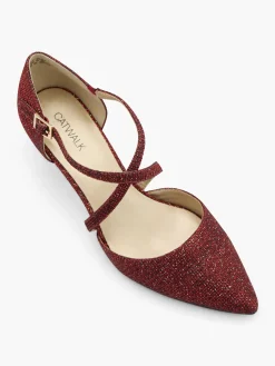 Red Sparkly Strapped Kitten Heel