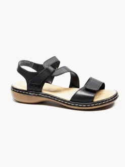 Rieker Black Leather Strapped Sandal
