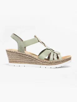 Rieker Green Beaded Trim Wedge Sandal