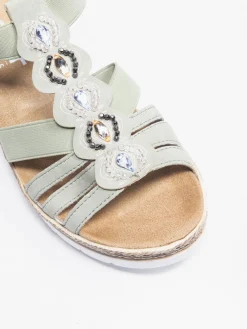 Rieker Green Beaded Trim Wedge Sandal