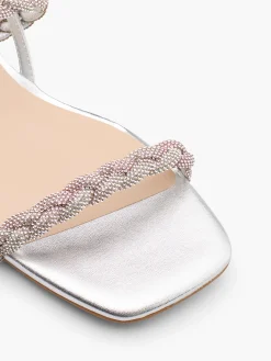 Silver and Pink Diamante Braided Strapped Sandal
