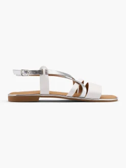Silver and White Strapped Flat Sandal