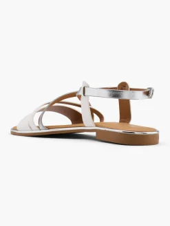 Silver and White Strapped Flat Sandal