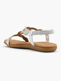 Silver Elasticated Back Flat Sandal with Clear Gem Detail