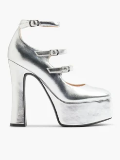 Silver Extra Platform Heel with Ankle Straps