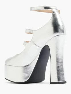 Silver Extra Platform Heel with Ankle Straps