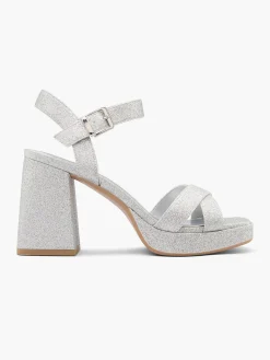 Silver Glittery Platform Heel with Ankle Strap