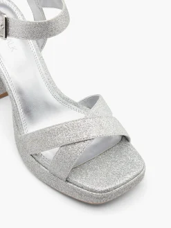Silver Glittery Platform Heel with Ankle Strap