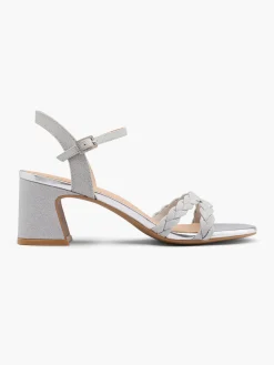 Silver Sparkly Block Heeled Sandals