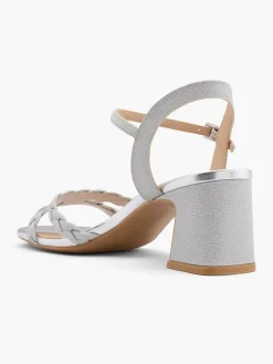 Silver Sparkly Block Heeled Sandals