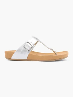Silver Toe Post Footbed Flat Sandal