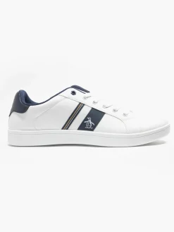 Steadman White/Navy Lace Up Casual Trainers