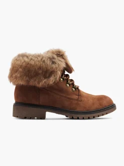 Tan Faux Fur Collar Ankle Boot
