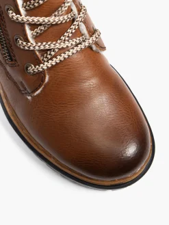 Tan Lace Up Faux Fur Lined Ankle Boot