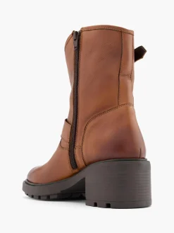 Tan Leather Ankle Boot with Double Buckle Detail