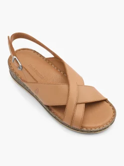 Tan Leather Cross Strap Sandals
