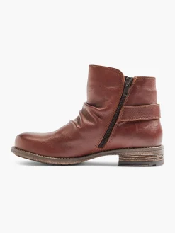 Tan Leather Ruched Buckled Ankle Boot