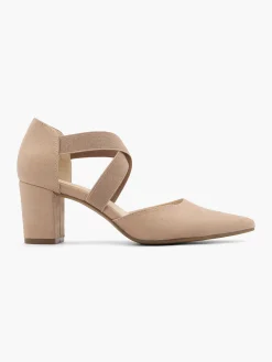 Taupe Block Heel with Elasticated Straps
